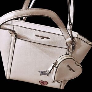 Karl Lagerfeld White Tote Crossbody With Heart Accent & Eiffel Tower